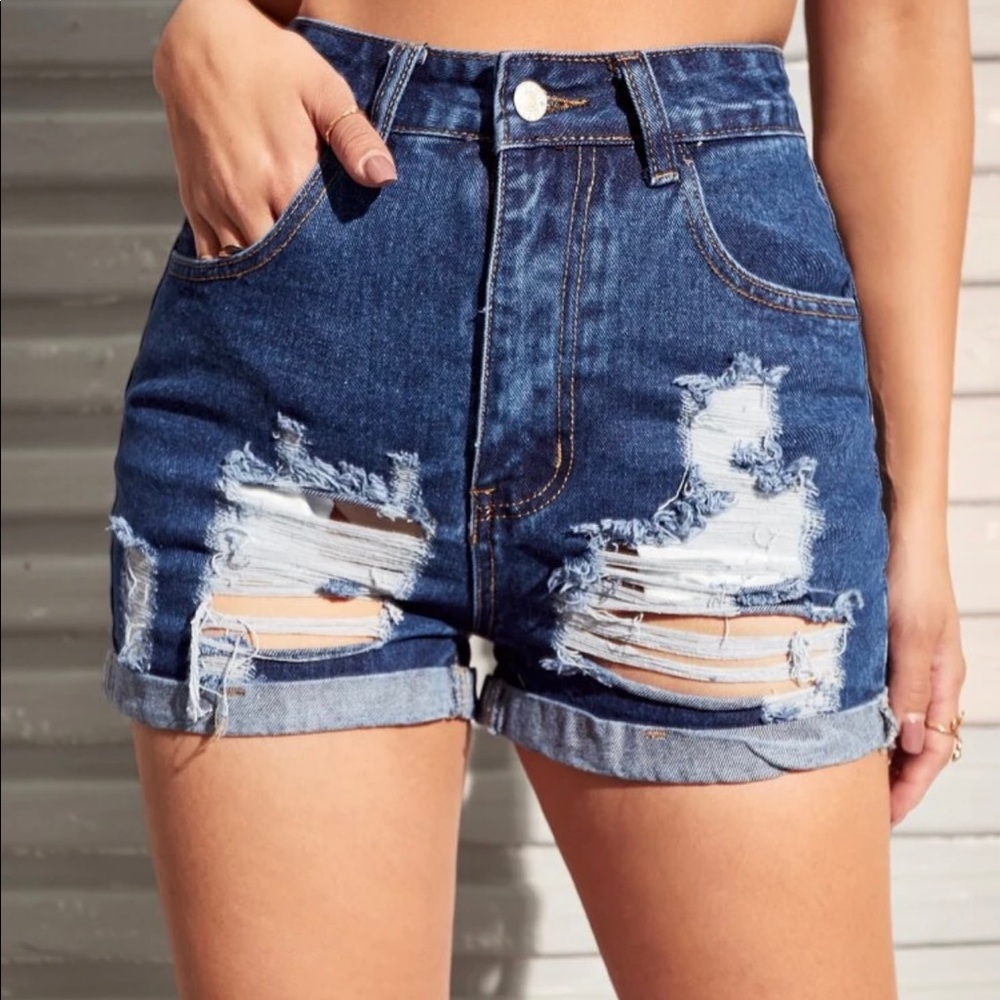 SHEIN High Waisted Ripped Denim Shorts